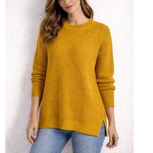 Ambiance Apparel Womens Mustard Waffle Knit Sweater Medium Long Sleeve  NWT